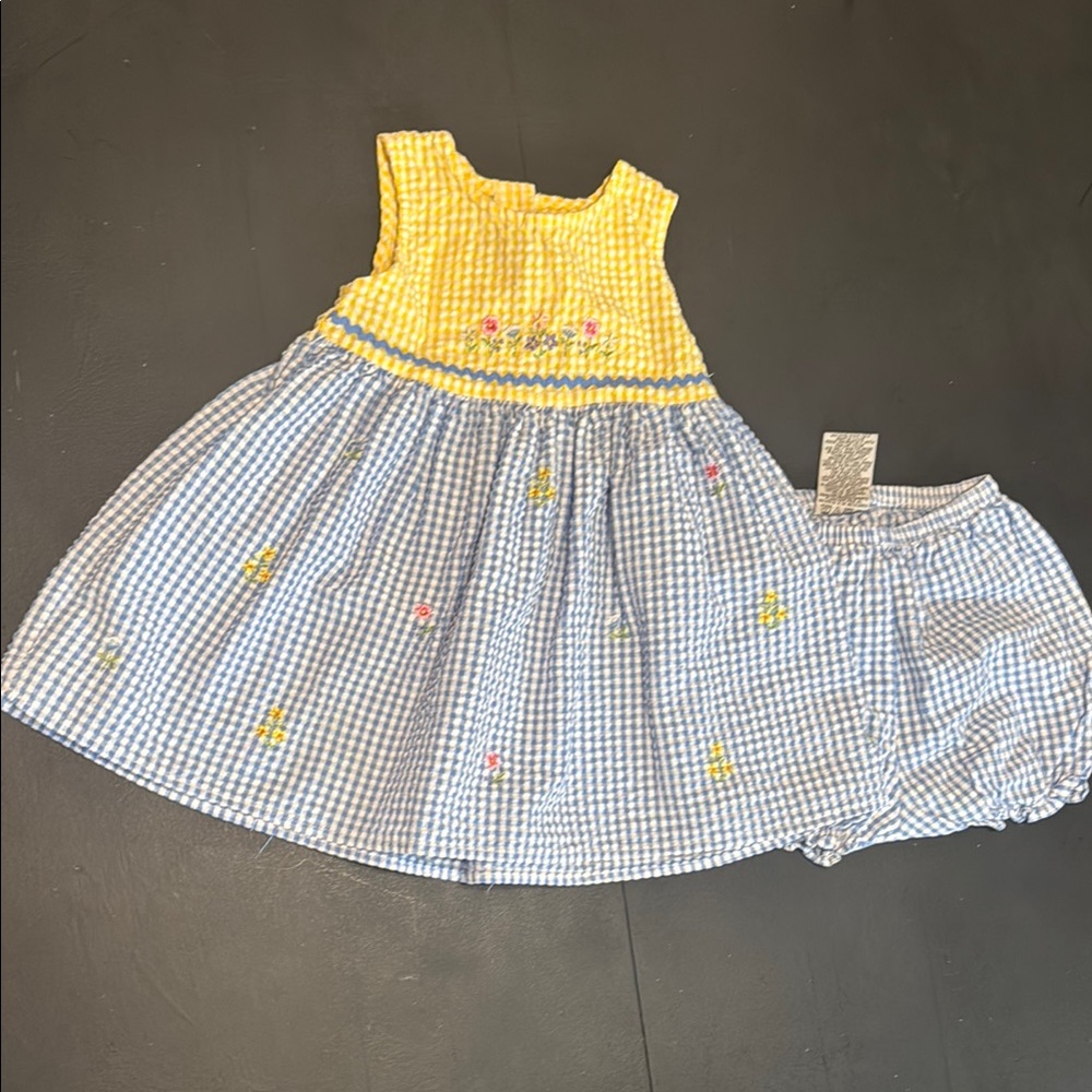 Vintage Yellow and Blue Gingham Dress with Bloomers